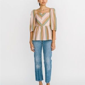 Mirth Blouse Puff Sleeve Striped Multicolor Pastel Handmade Rainbow Dainty Small